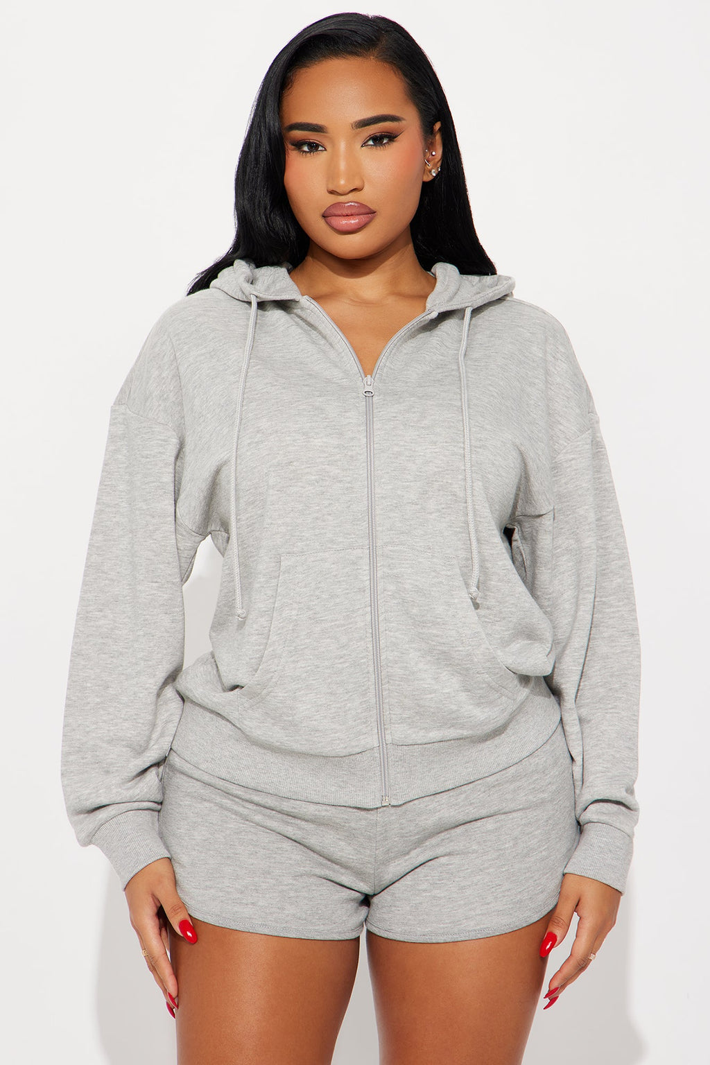 Melanie Zip Up Hoodie - Heather Grey