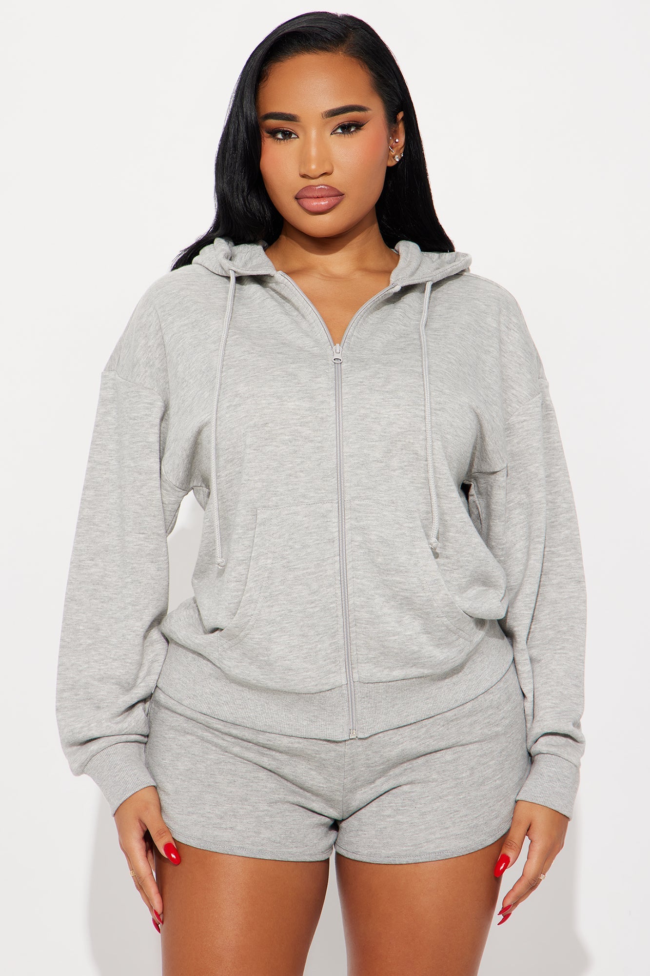 Melanie Zip Up Hoodie - Heather Grey