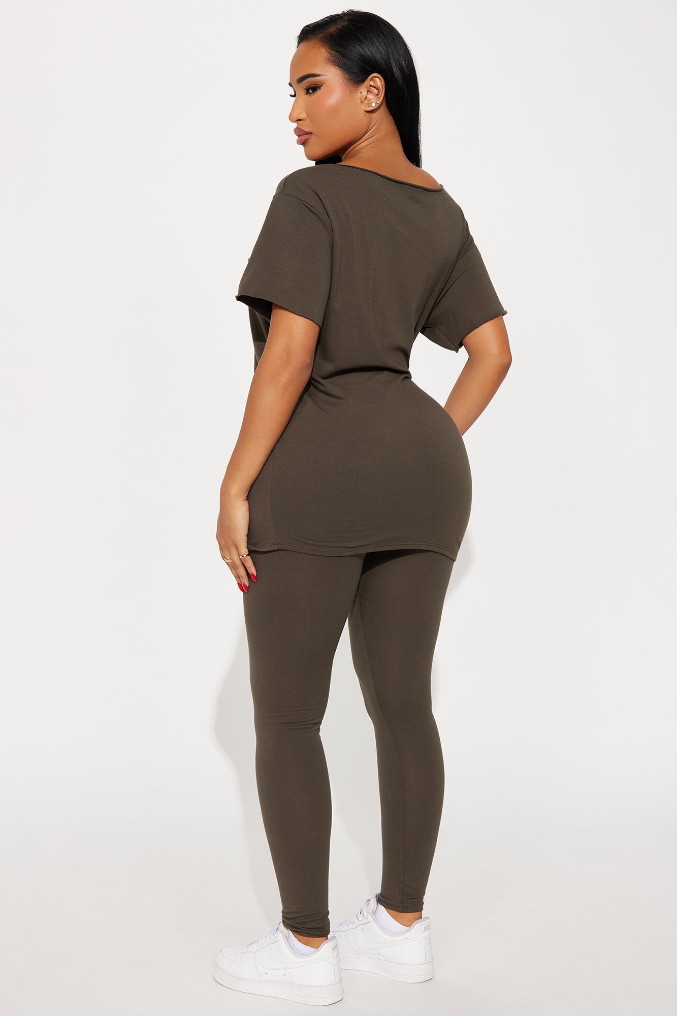 Truth Over Doubt Off Shoulder Legging Set - Olive