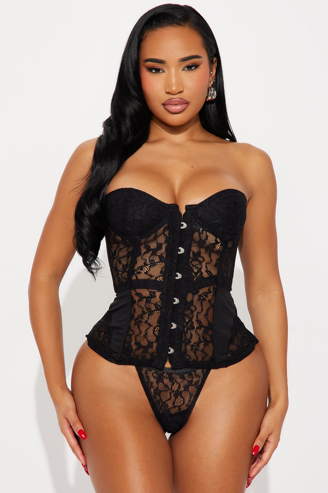 Stay A While Lace Corset 2 Piece Set - Black