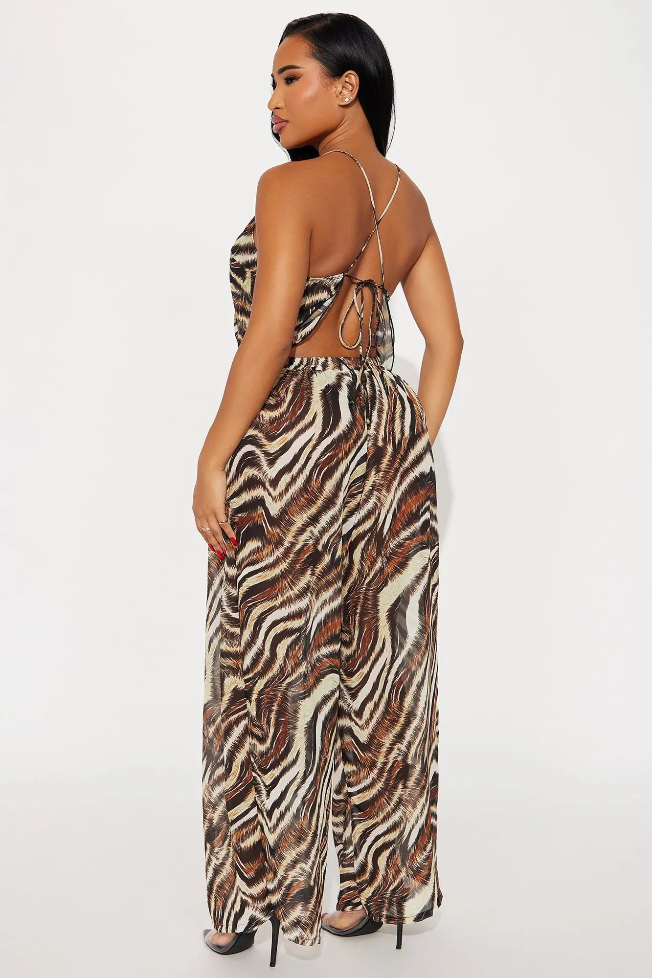 Island Summers Cover Up Flyaway Cami & Pants Set - Brown/combo 