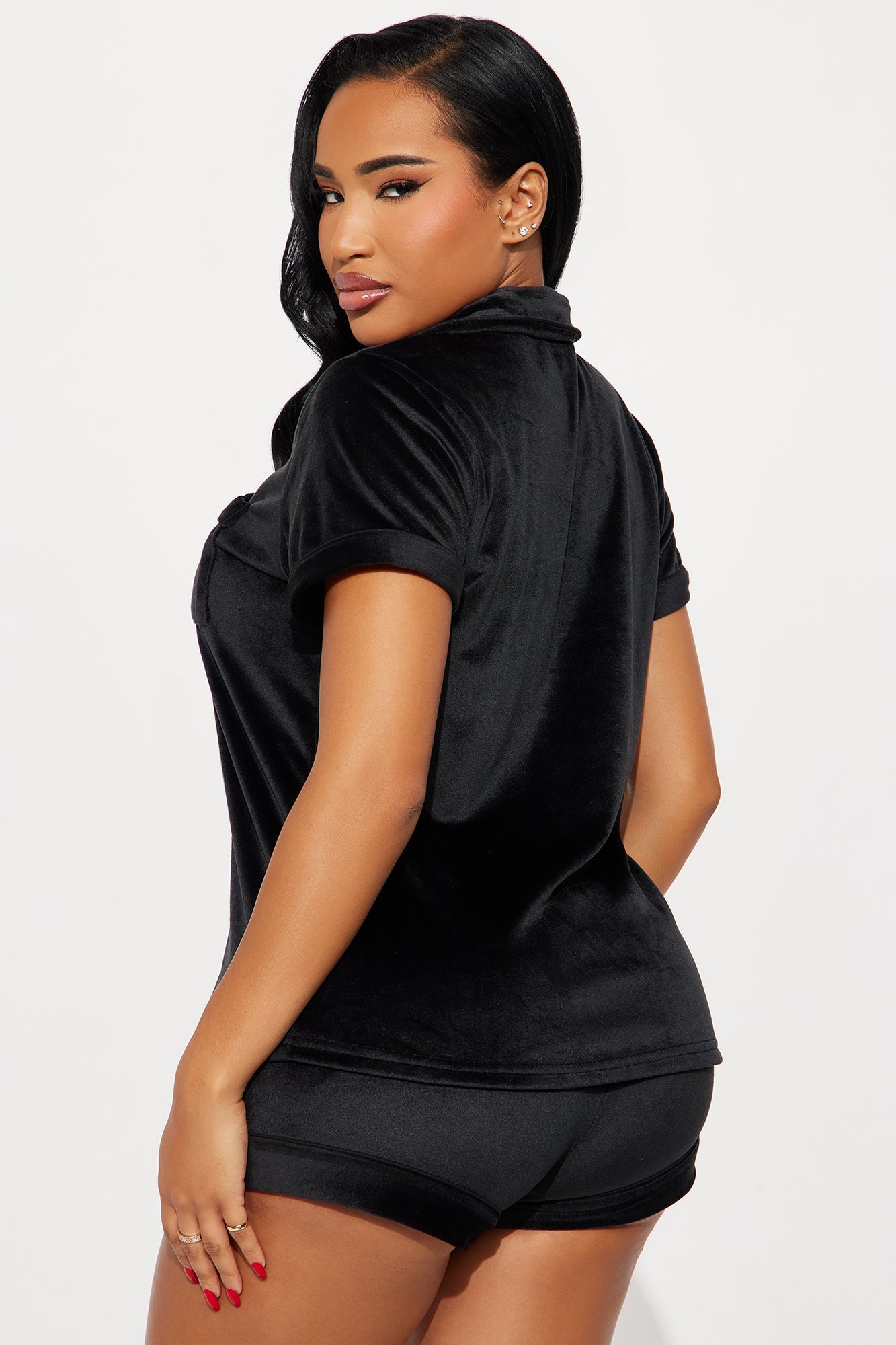 Cozy Moments Velour Short Sleeve PJ Short Set - Black