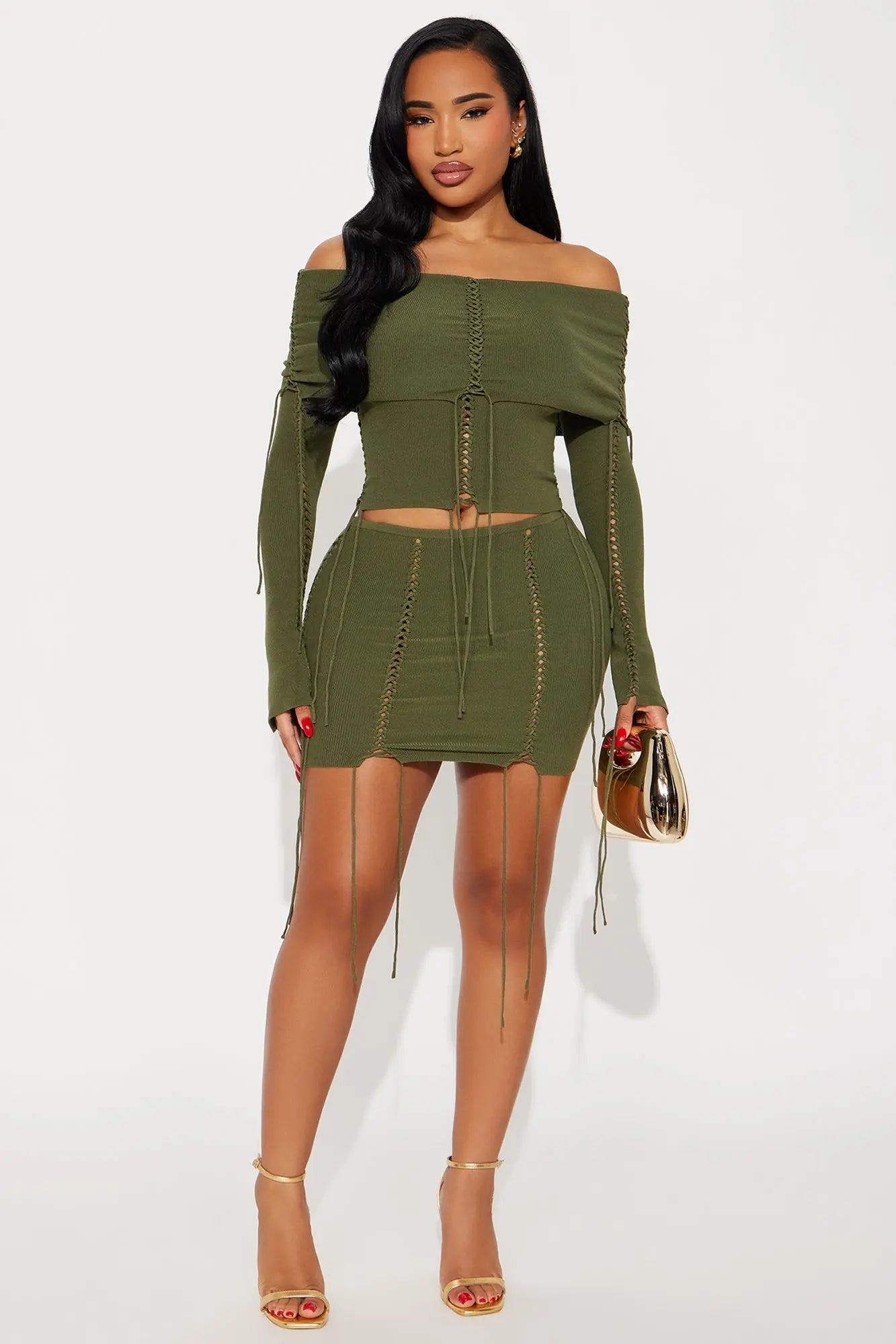Sandra Sweater Mini Skirt Set - Olive 