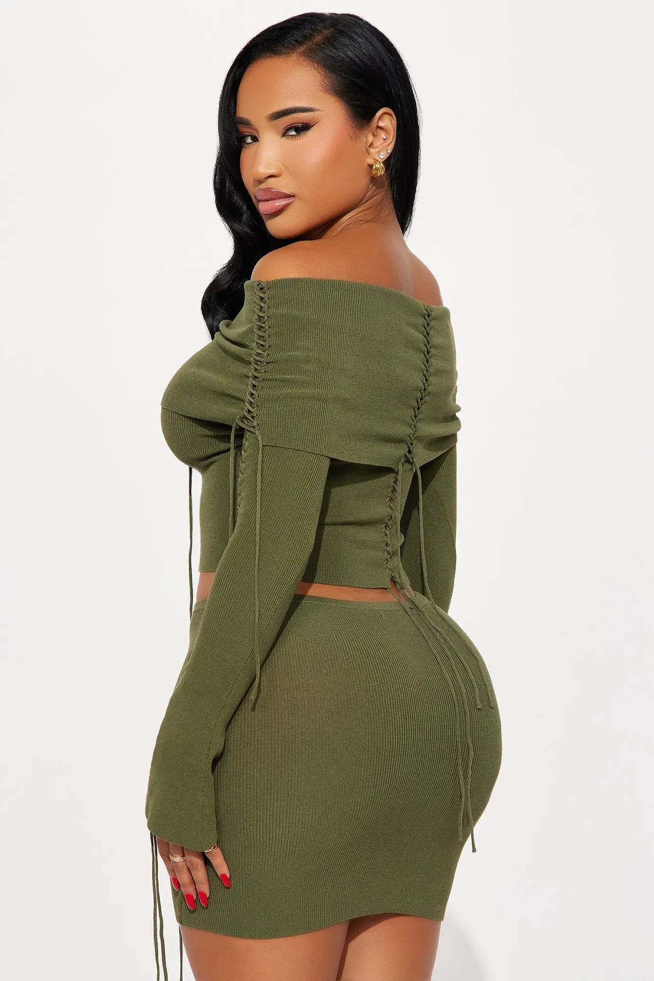 Sandra Sweater Mini Skirt Set - Olive 