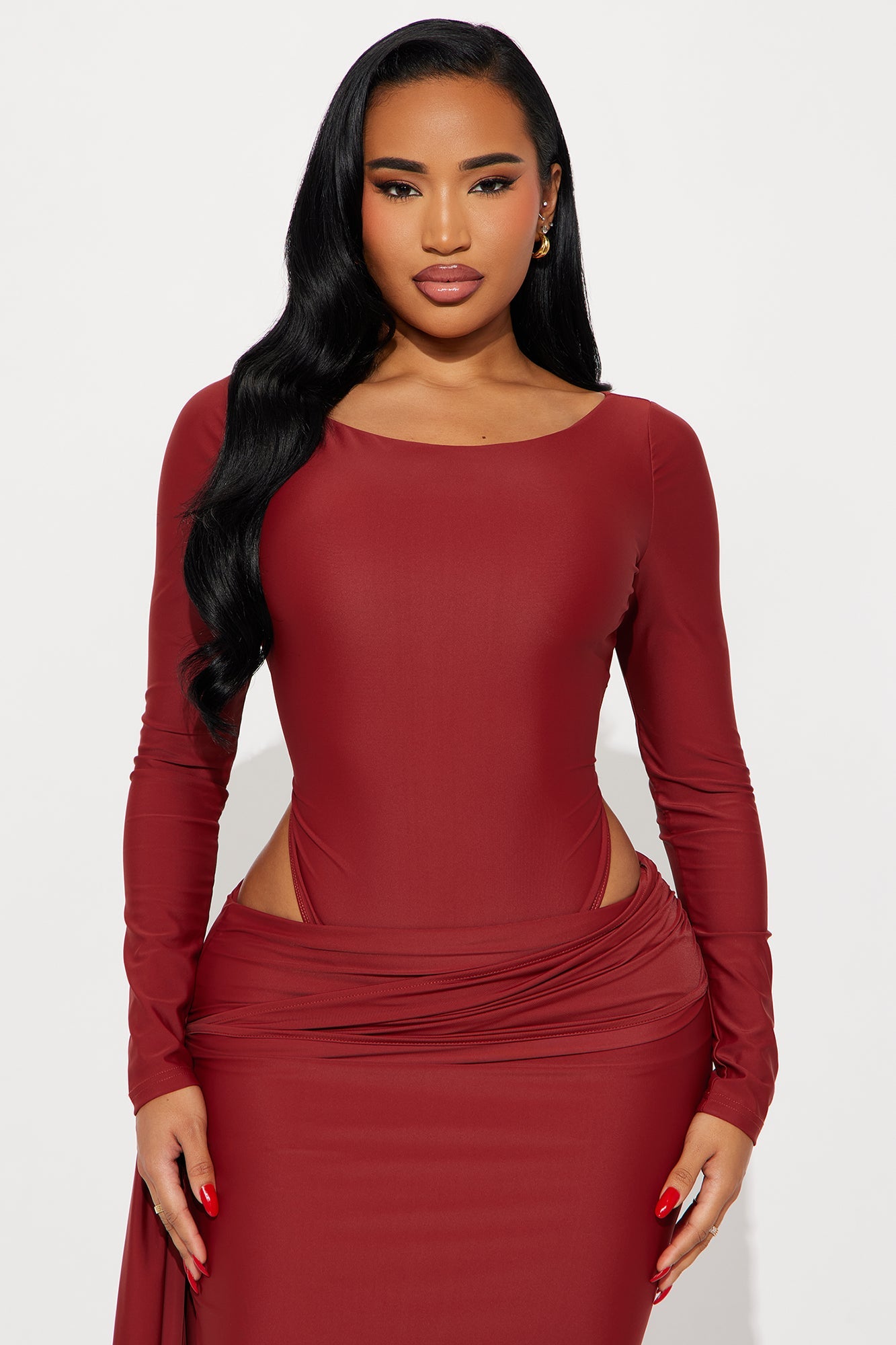 Romena Bodysuit Maxi Skirt Set - Brick Red