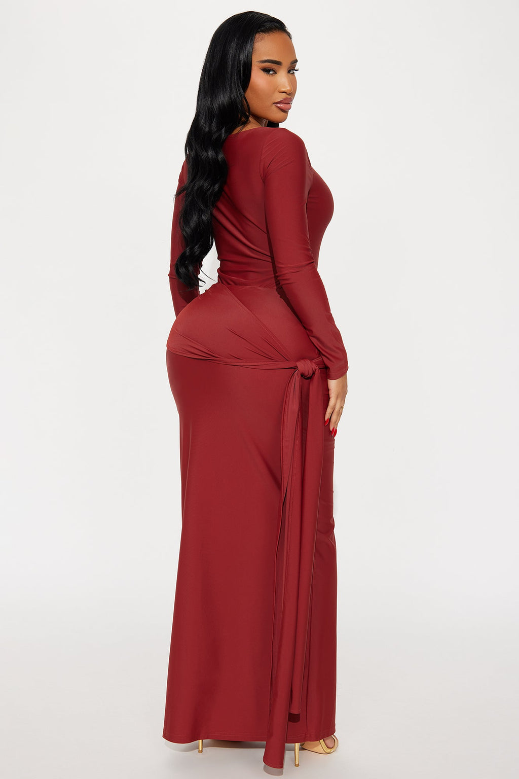 Romena Bodysuit Maxi Skirt Set - Brick Red