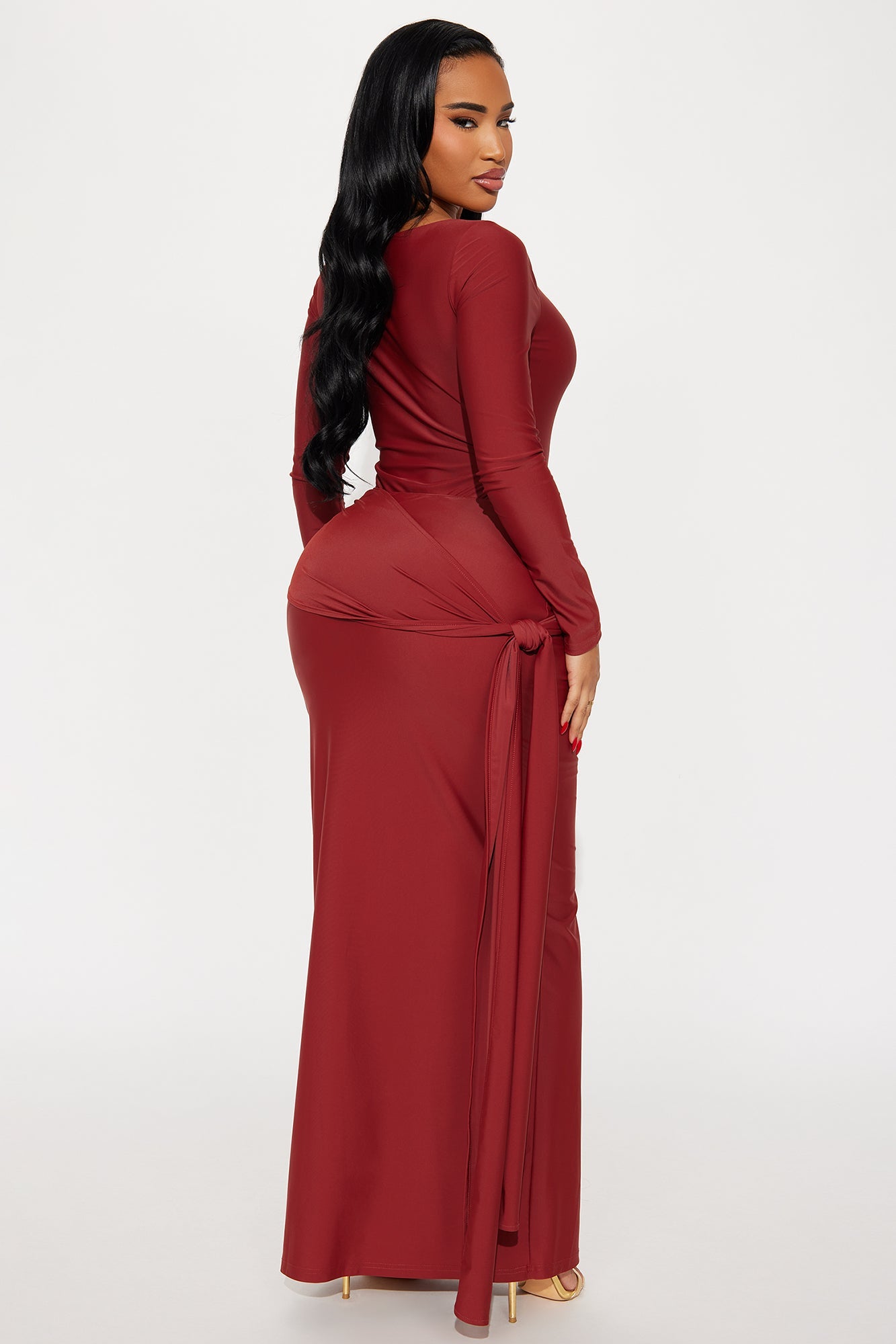 Romena Bodysuit Maxi Skirt Set - Brick Red