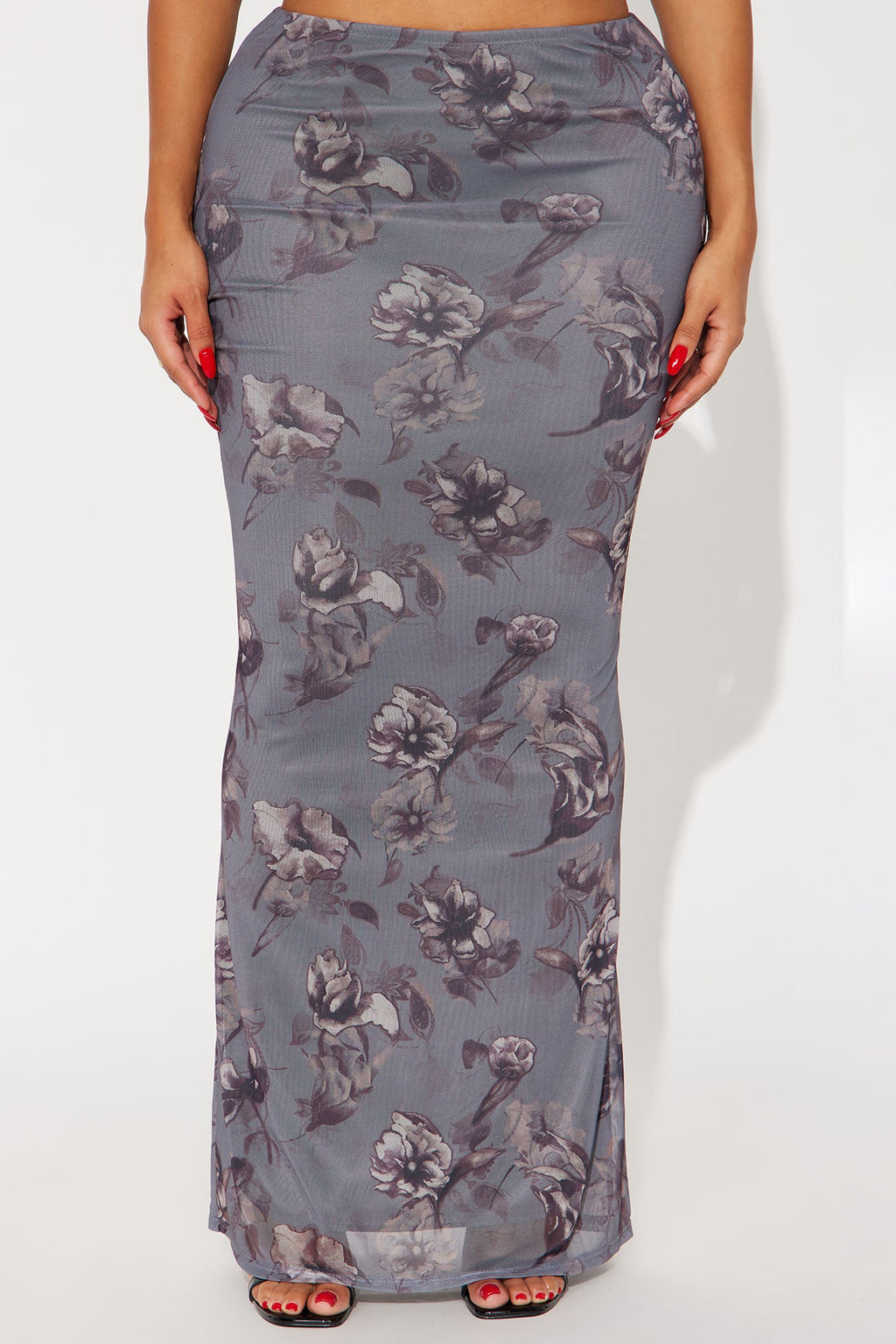 Feeling Moody Floral Mesh Maxi Skirt - Grey/combo