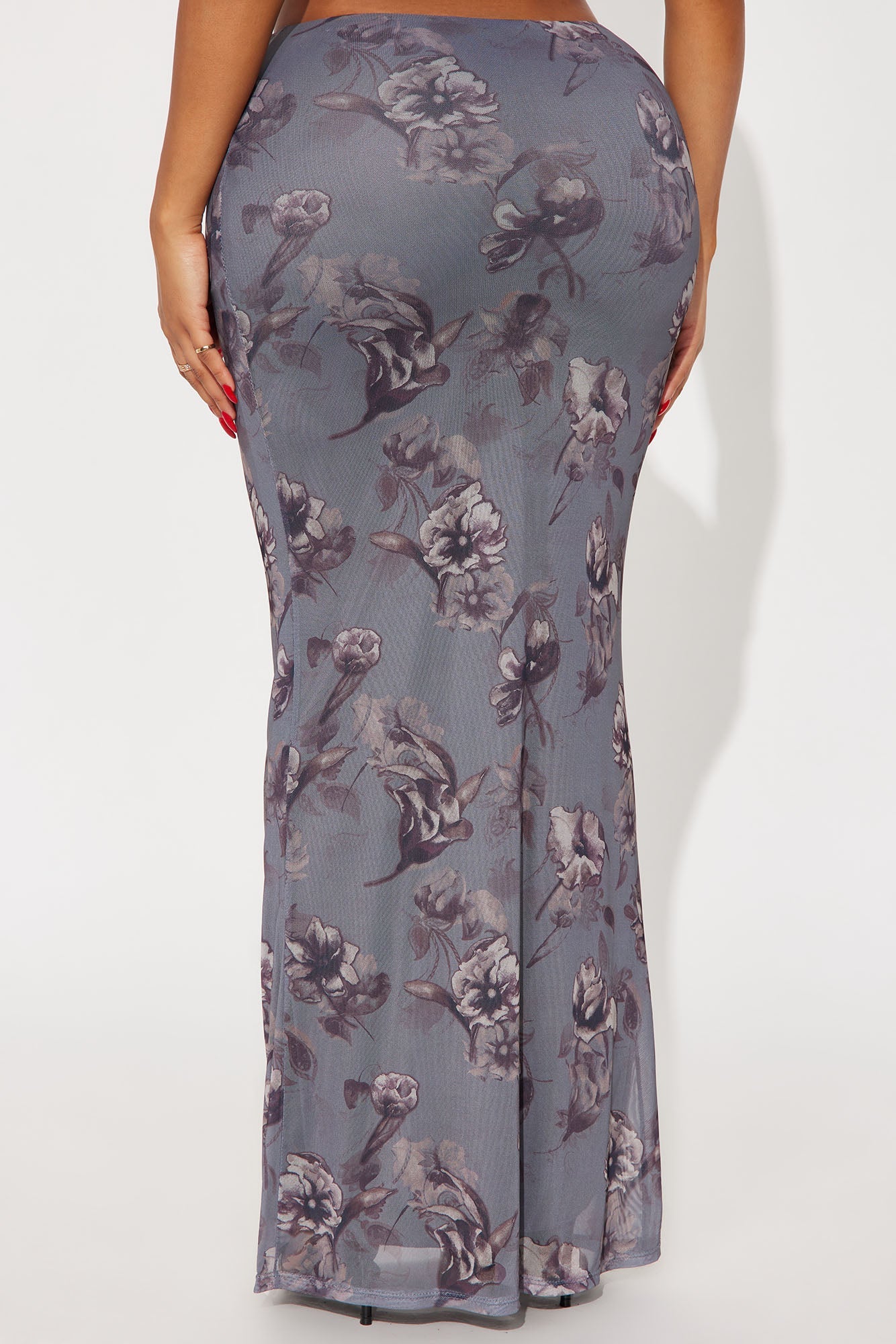 Feeling Moody Floral Mesh Maxi Skirt - Grey/combo