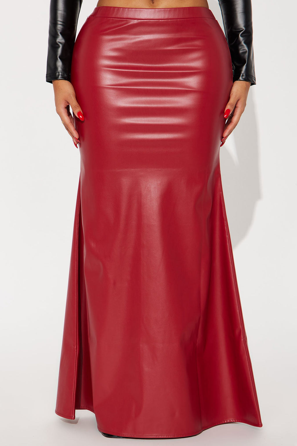 Show Me Love Faux Leather Mermaid Maxi Skirt - Red 