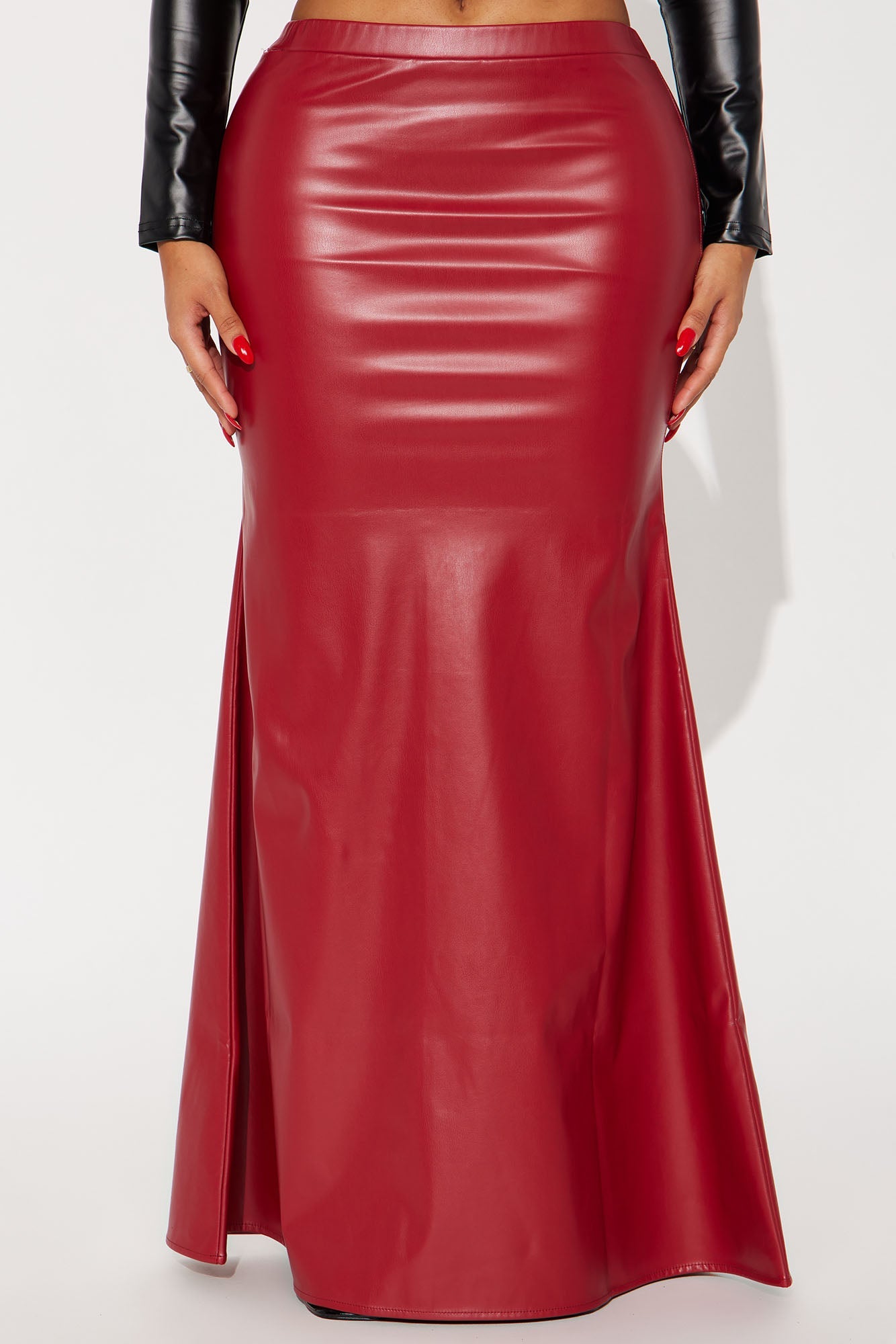 Show Me Love Faux Leather Mermaid Maxi Skirt - Red 