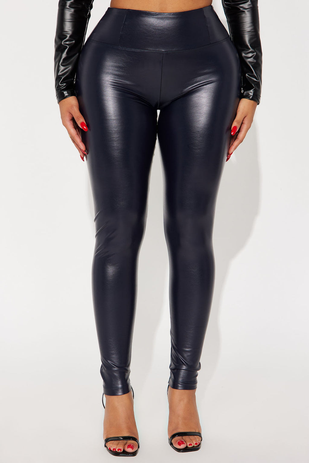 Faux Leather Tummy Tuck Leggings - Midnight Blue