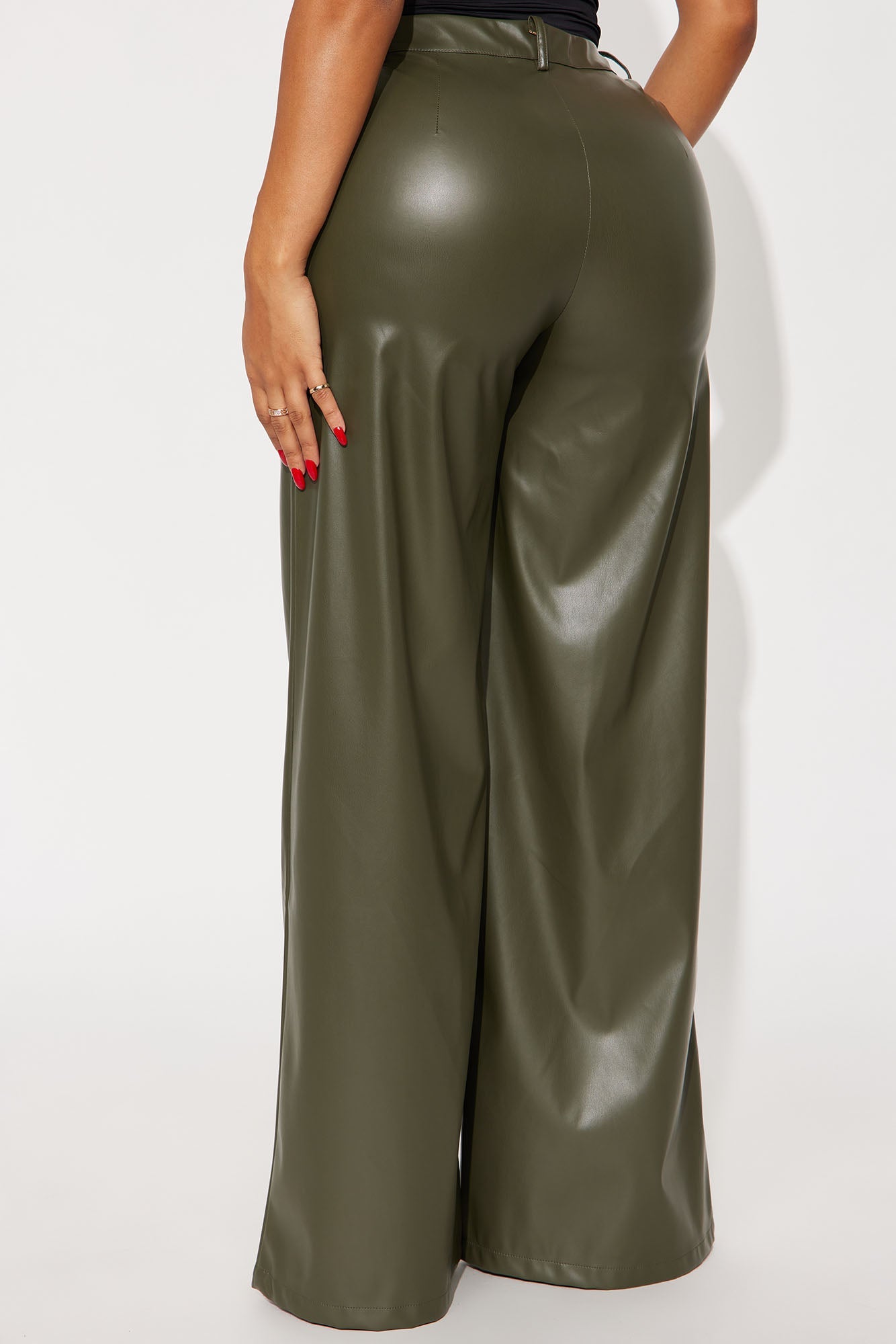 Just For Now Faux Leather Wide Leg Pant 33 - Olive
