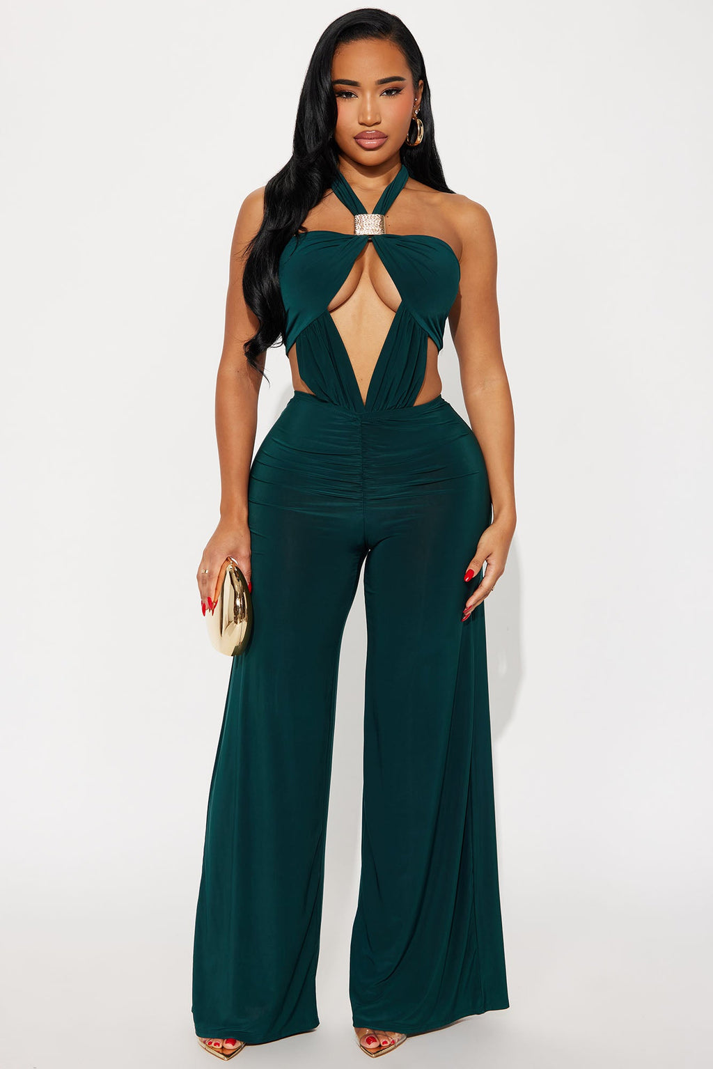 Untouchable Halter Wide Leg Jumpsuit - Hunter