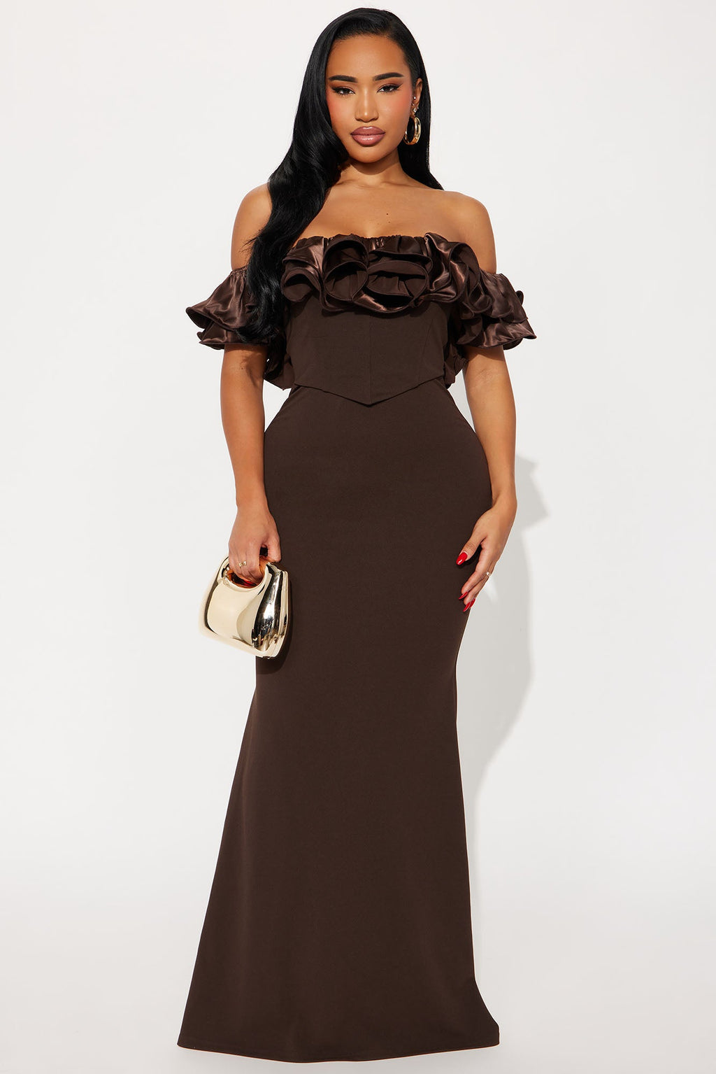 Anora Off Shoulder Gown - Brown