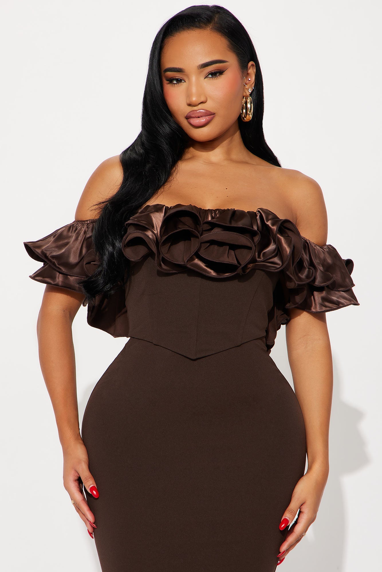 Anora Off Shoulder Gown - Brown