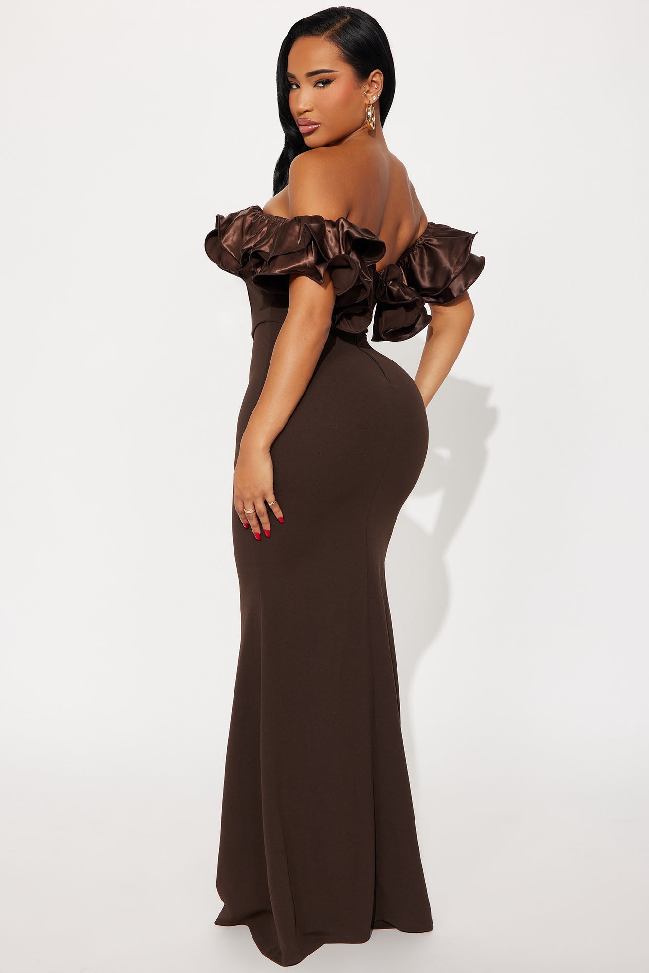 Anora Off Shoulder Gown - Brown
