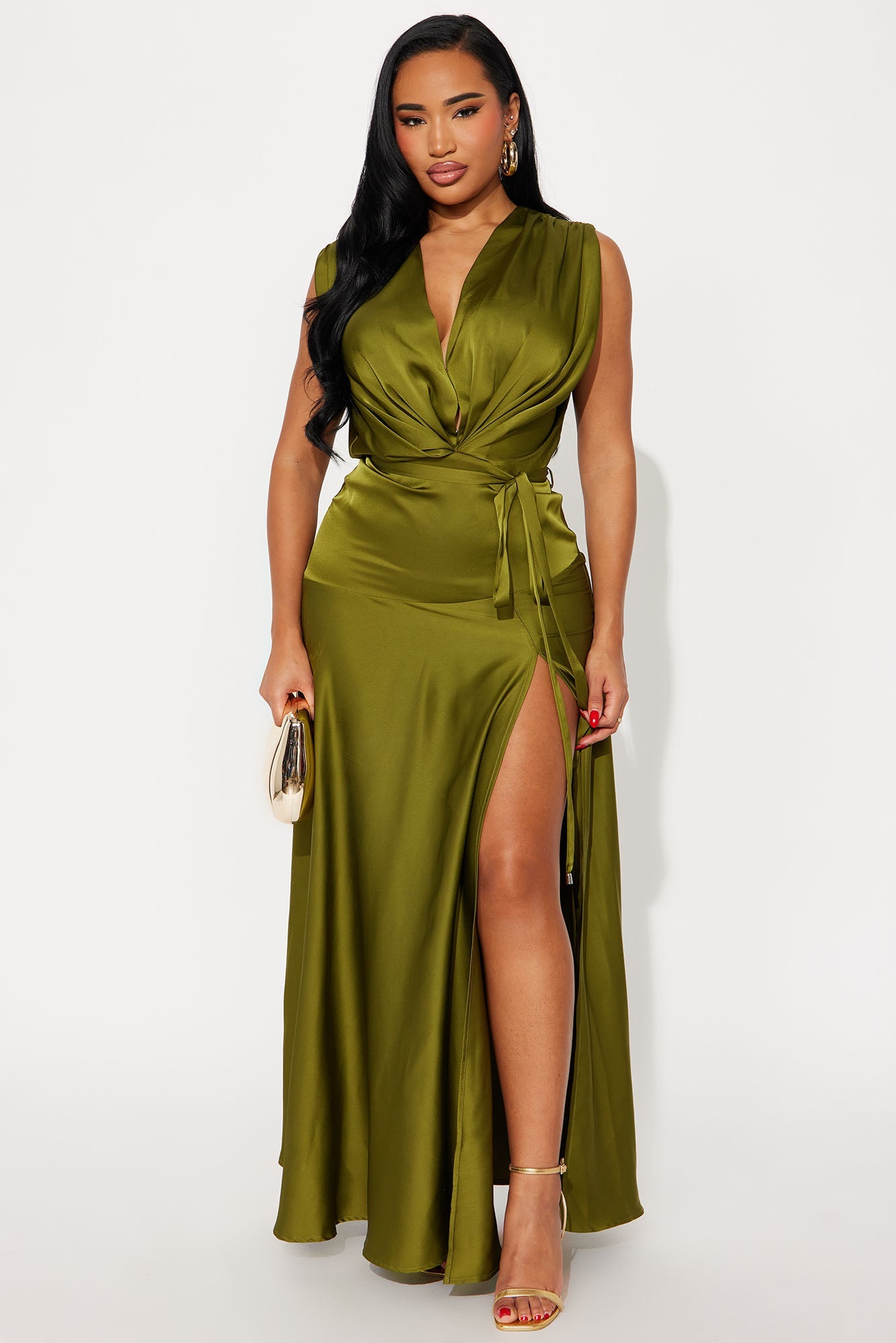 Kiera Satin Maxi Gown - Olive