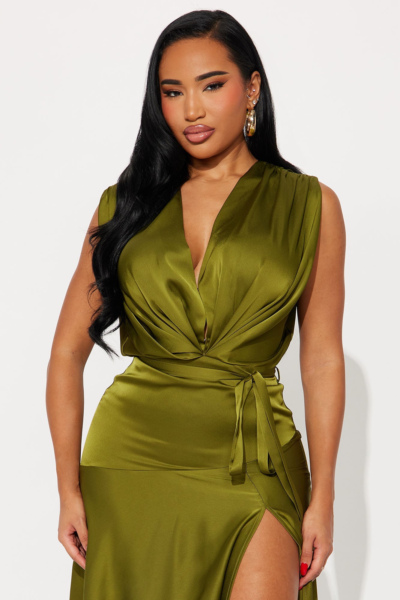 Kiera Satin Maxi Gown - Olive