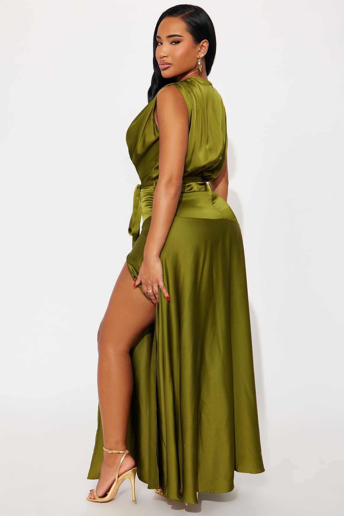 Kiera Satin Maxi Gown - Olive