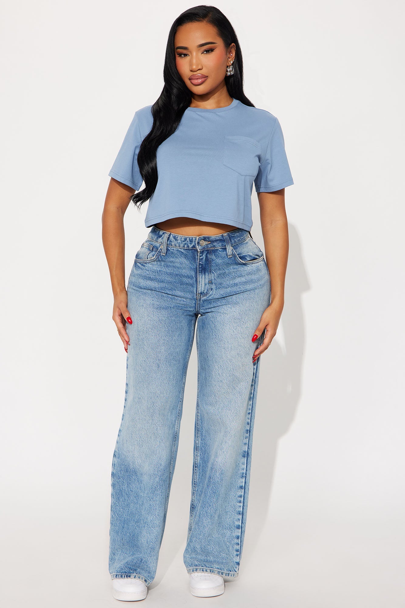 Elisa Relaxed Crop Tee - Slate Blue