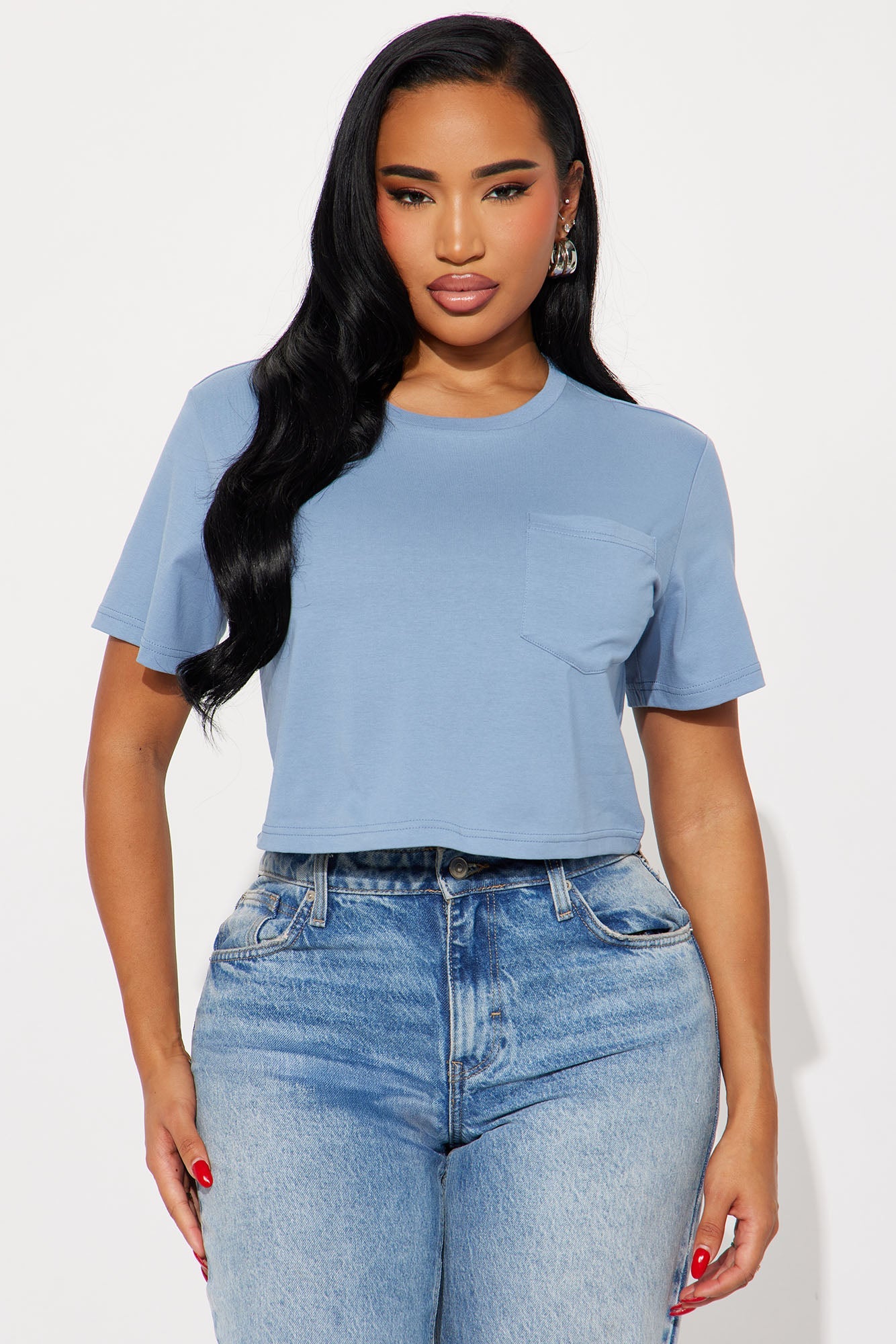 Elisa Relaxed Crop Tee - Slate Blue