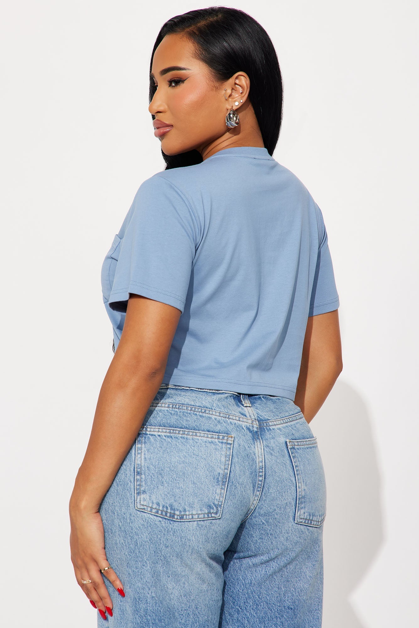 Elisa Relaxed Crop Tee - Slate Blue