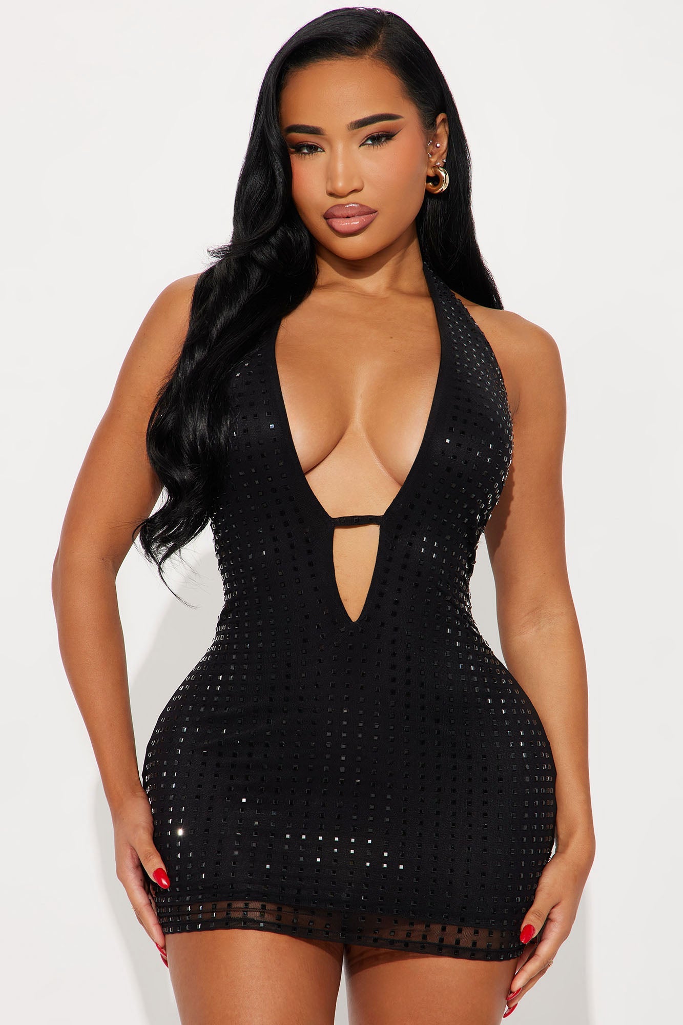 Ria Rhinestone Mesh Micro Mini Dress - Black