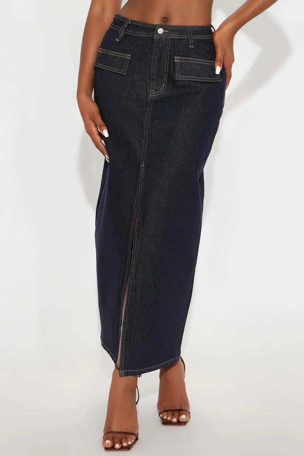 Hard To Handle Rinse Wash Denim Maxi Skirt - Rinse Blue Wash 