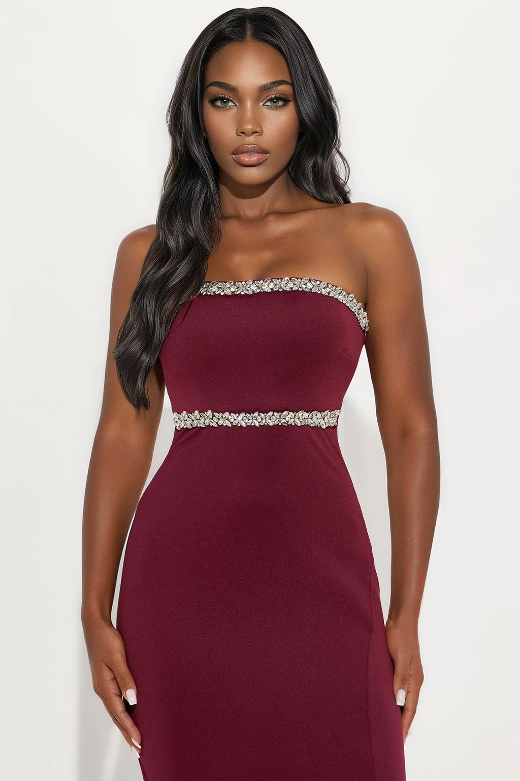Diamond Drama Strapless Maxi Dress - Wine