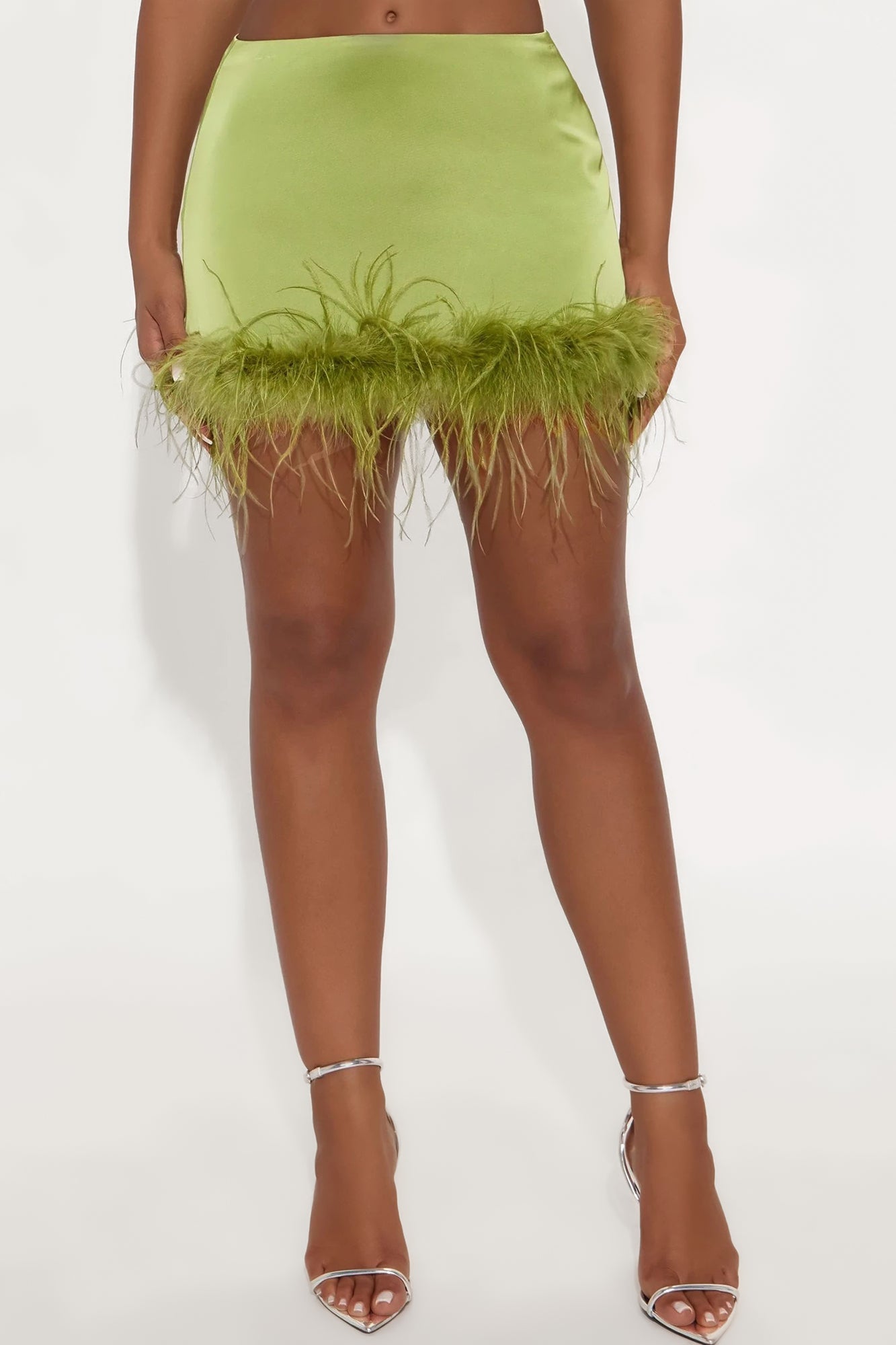 Cheers To Me Feather Satin Mini Skirt - Green