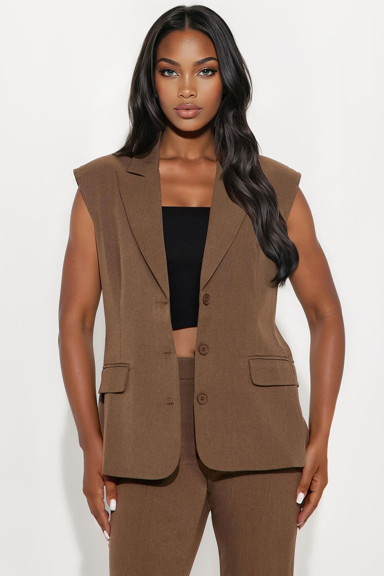 Minimal Effort Business Vest - Brown 