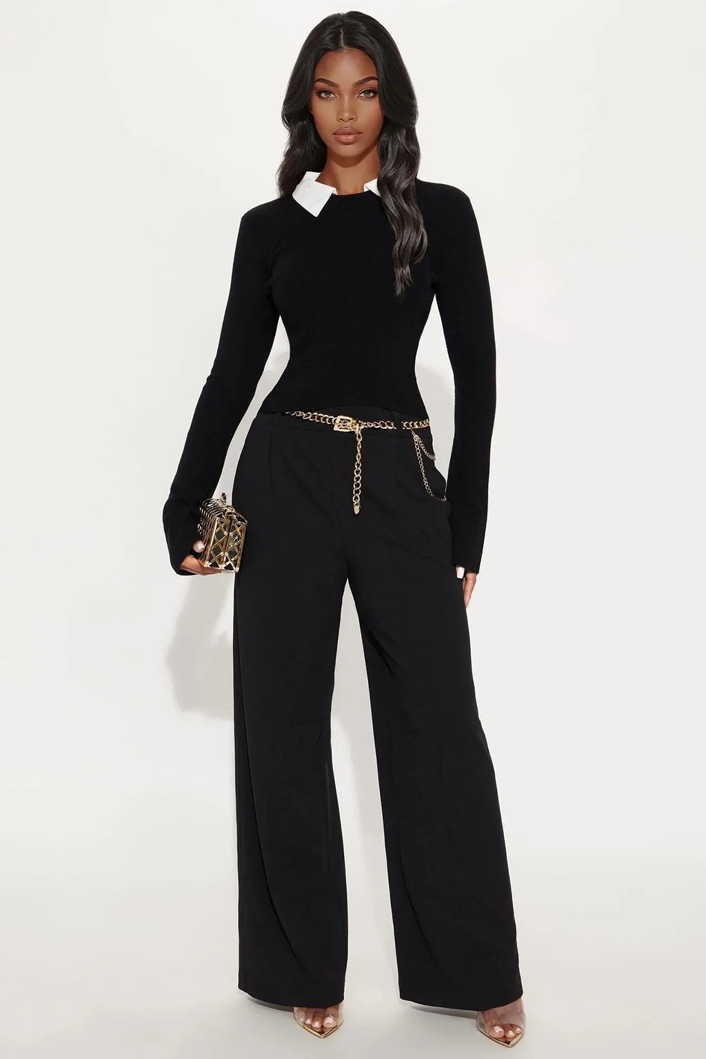 Jocelyn Belted Wide Leg Pant 33″ - Black 