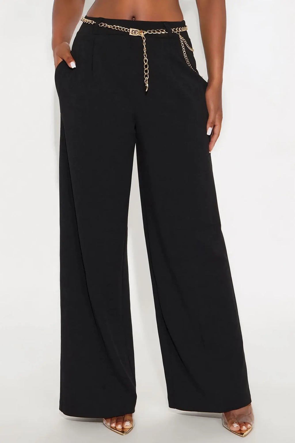 Jocelyn Belted Wide Leg Pant 33″ - Black 