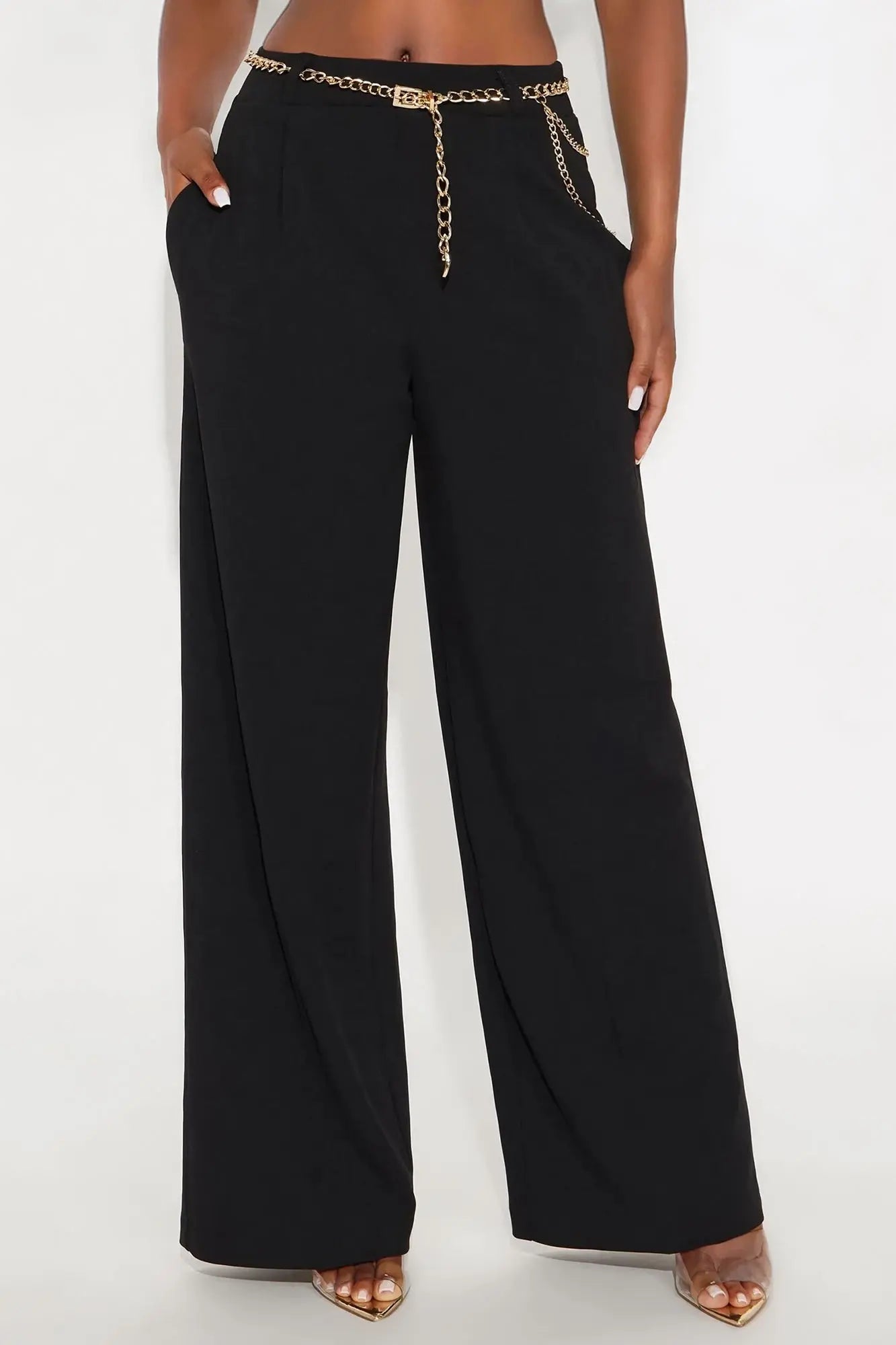 Jocelyn Belted Wide Leg Pant 33″ - Black 