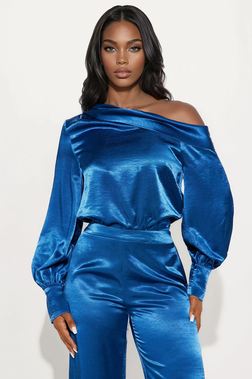 Savannah Satin Bodysuit Pant Set - Teal 
