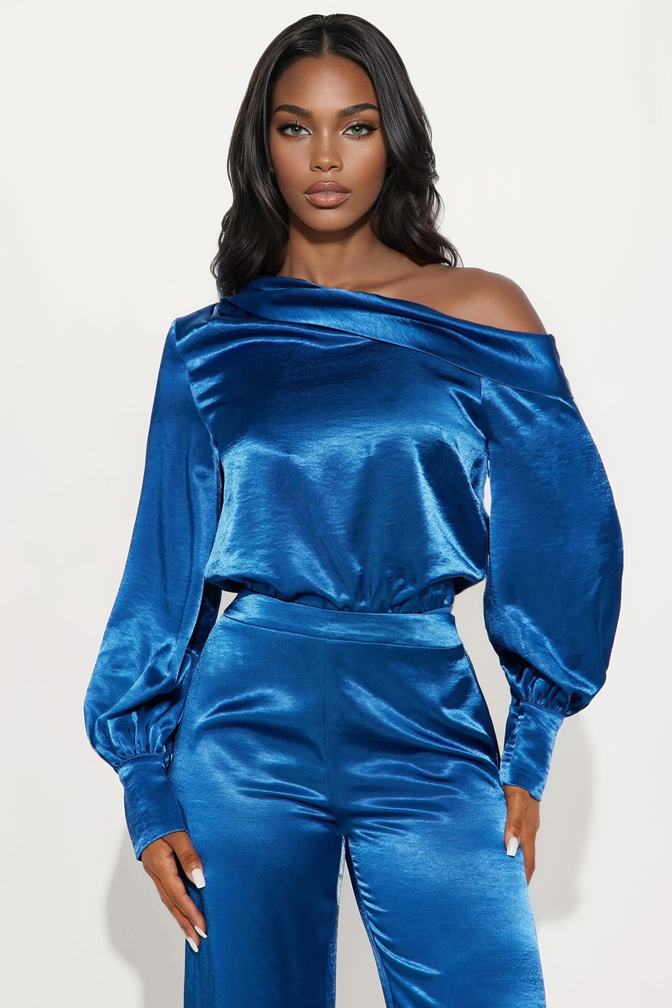 Savannah Satin Bodysuit Pant Set - Teal 