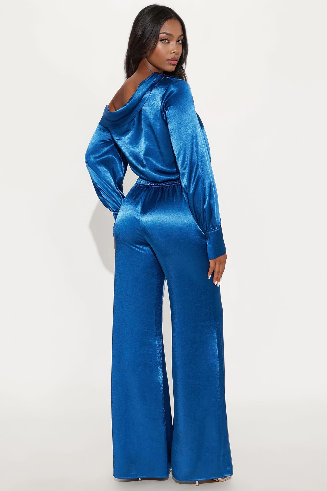 Savannah Satin Bodysuit Pant Set - Teal 