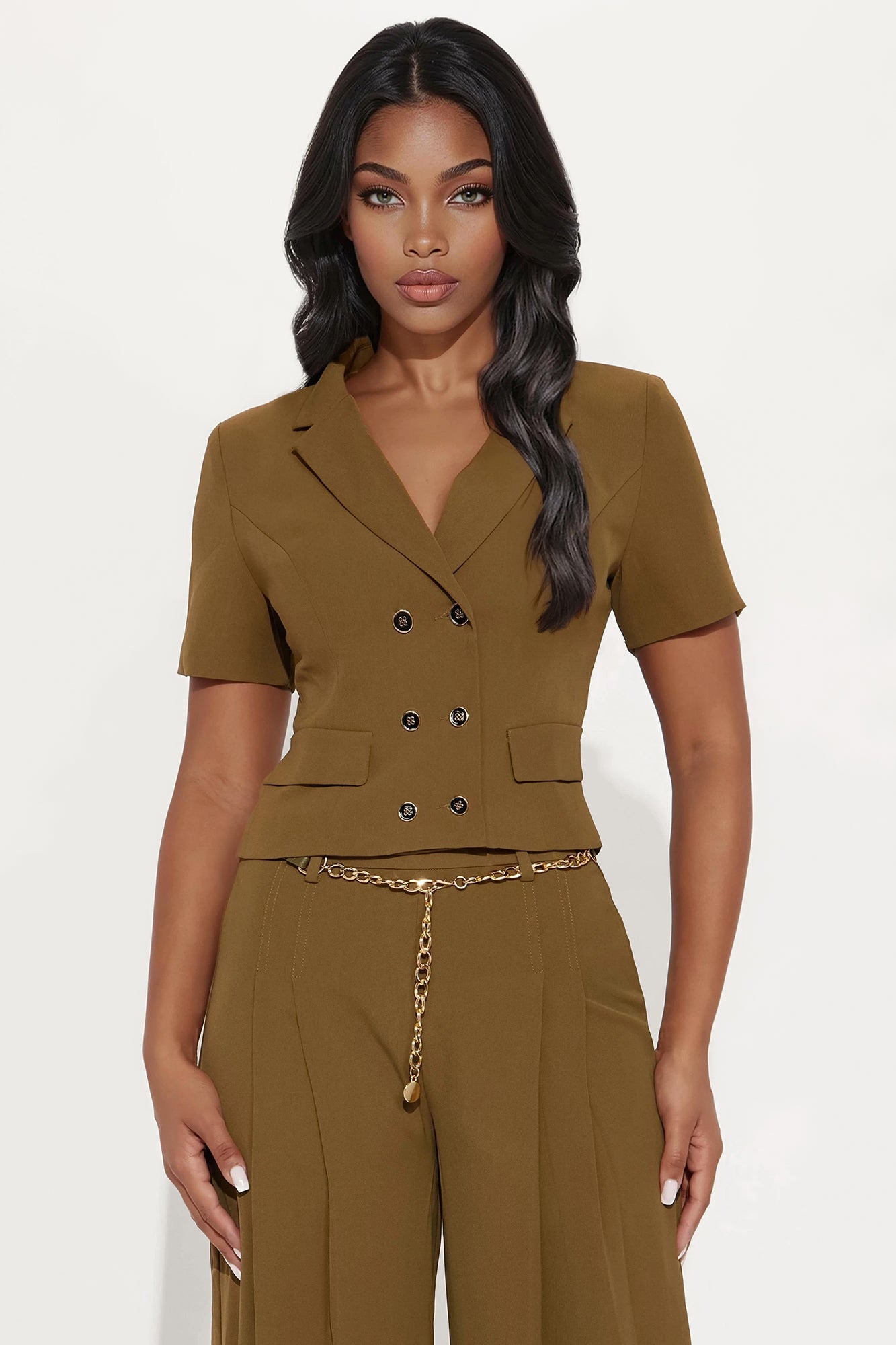 Mikayla Belted Pant Set - Olive 