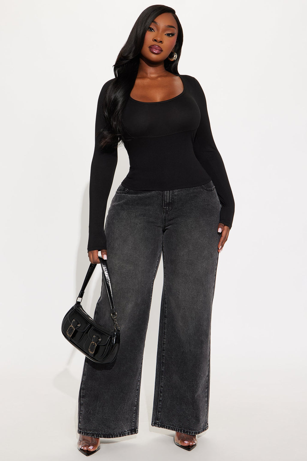 Evolet Long Sleeve Ribbed Top - Black