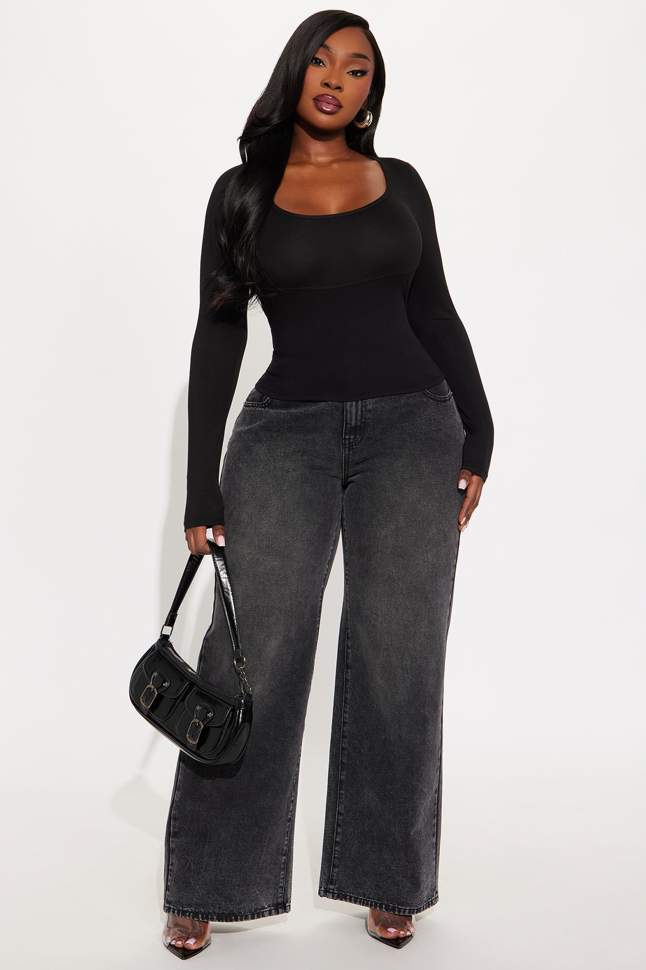 Evolet Long Sleeve Ribbed Top - Black