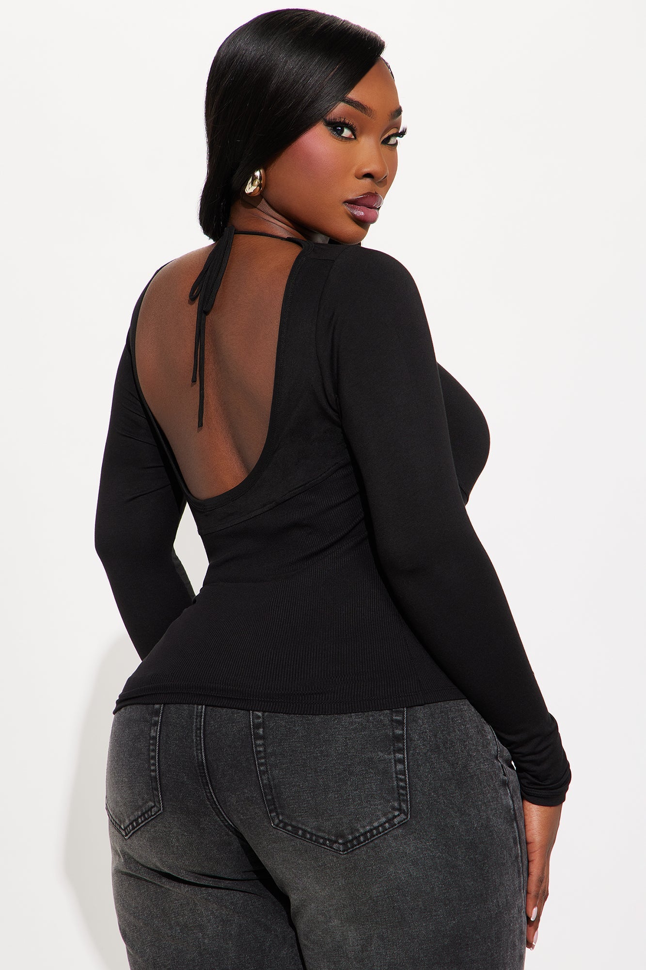 Evolet Long Sleeve Ribbed Top - Black