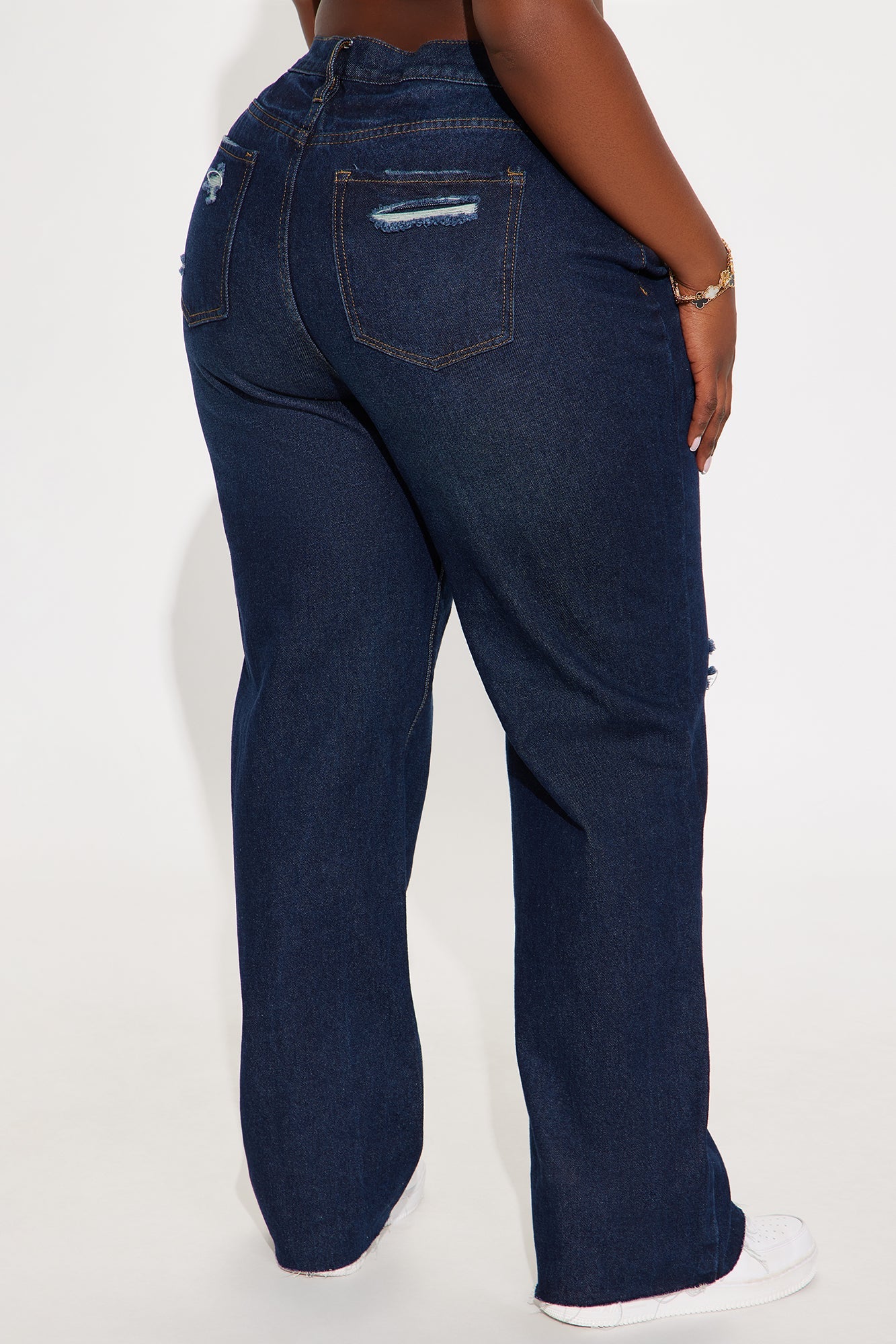 Topanga 90's Ripped Straight Leg Jeans - Dark Denim