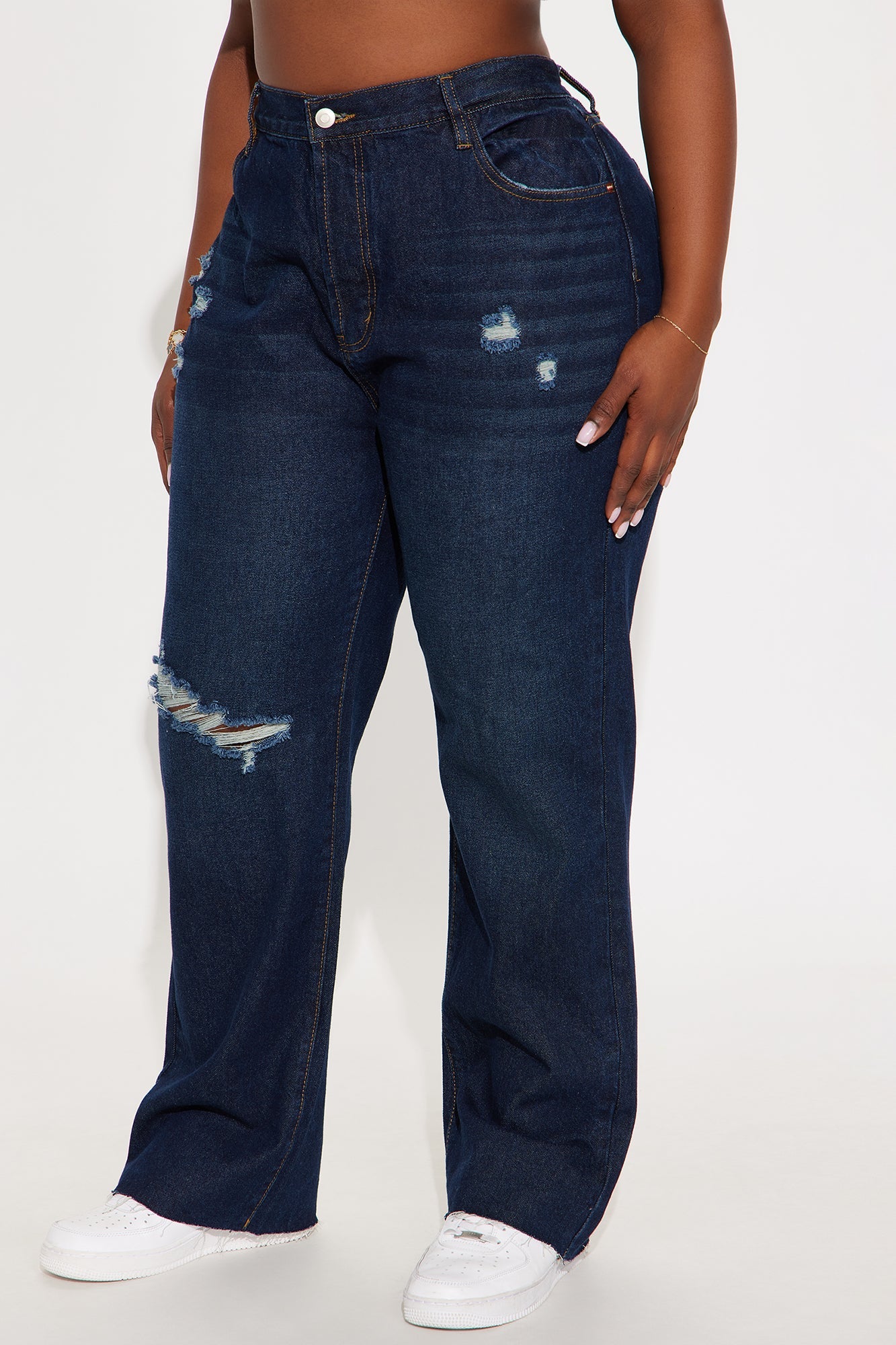 Topanga 90's Ripped Straight Leg Jeans - Dark Denim