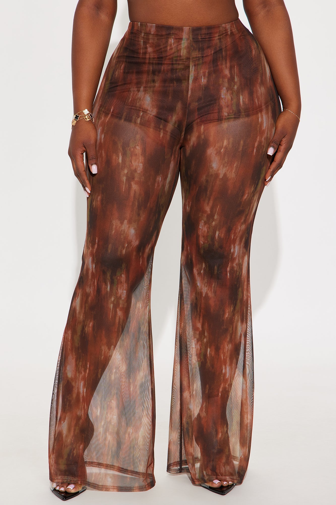 Janika Mesh High Rise Flare Pant 33 - Brown/combo