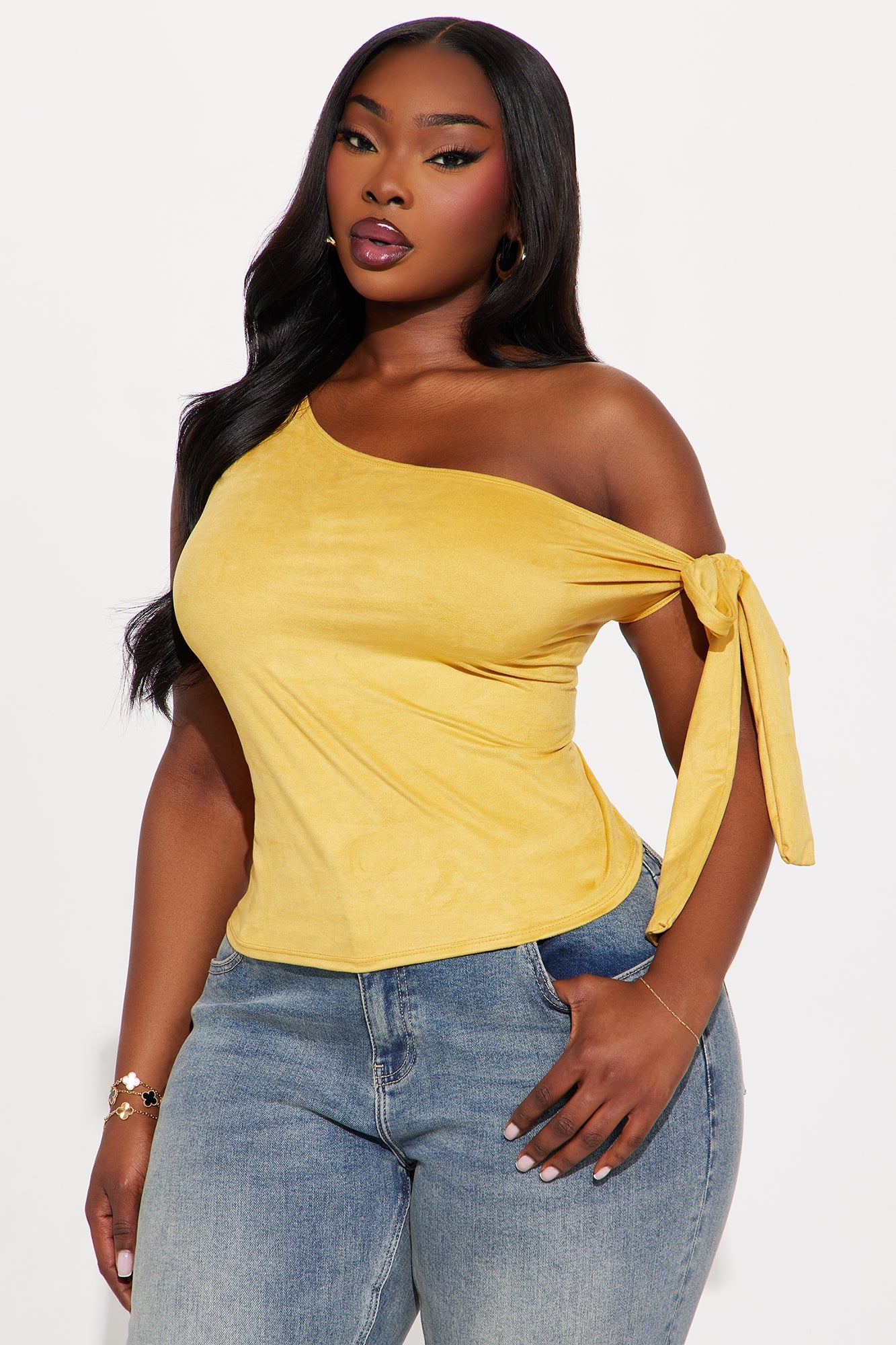Rilla Off Shoulder Faux Suede Top - Camel