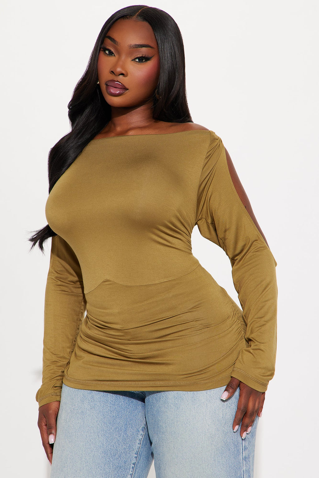 Drew Long Sleeve Off Shoulder Top - Olive