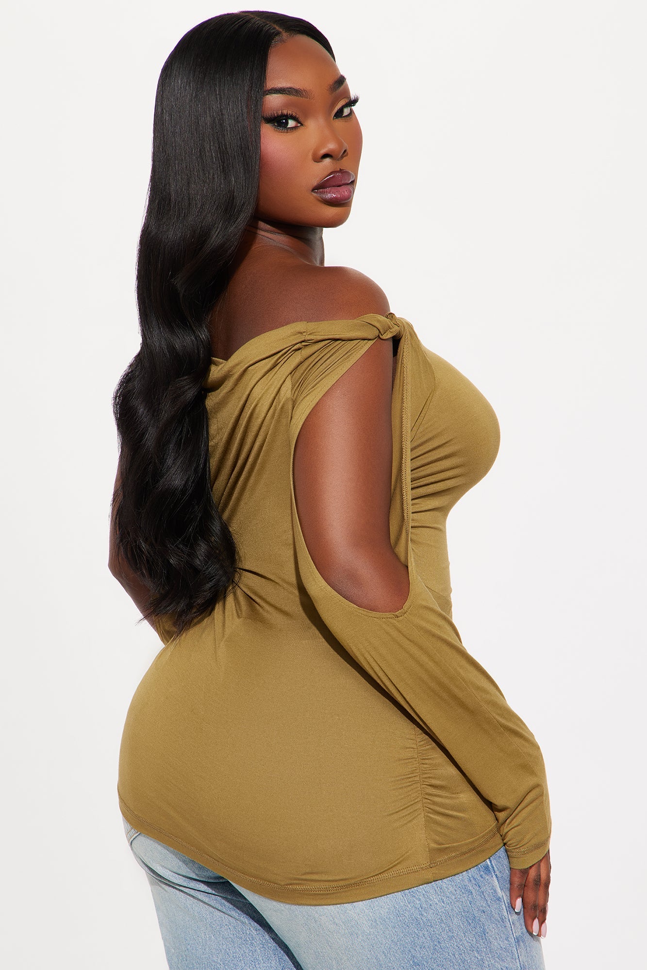 Drew Long Sleeve Off Shoulder Top - Olive