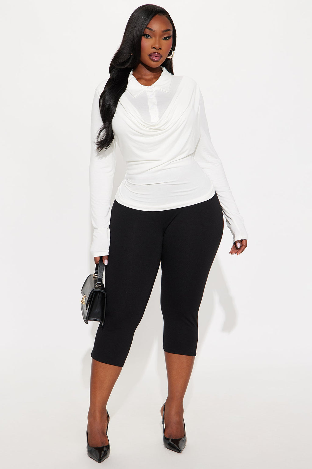 Glinda Long Sleeve Draped Top - Ivory