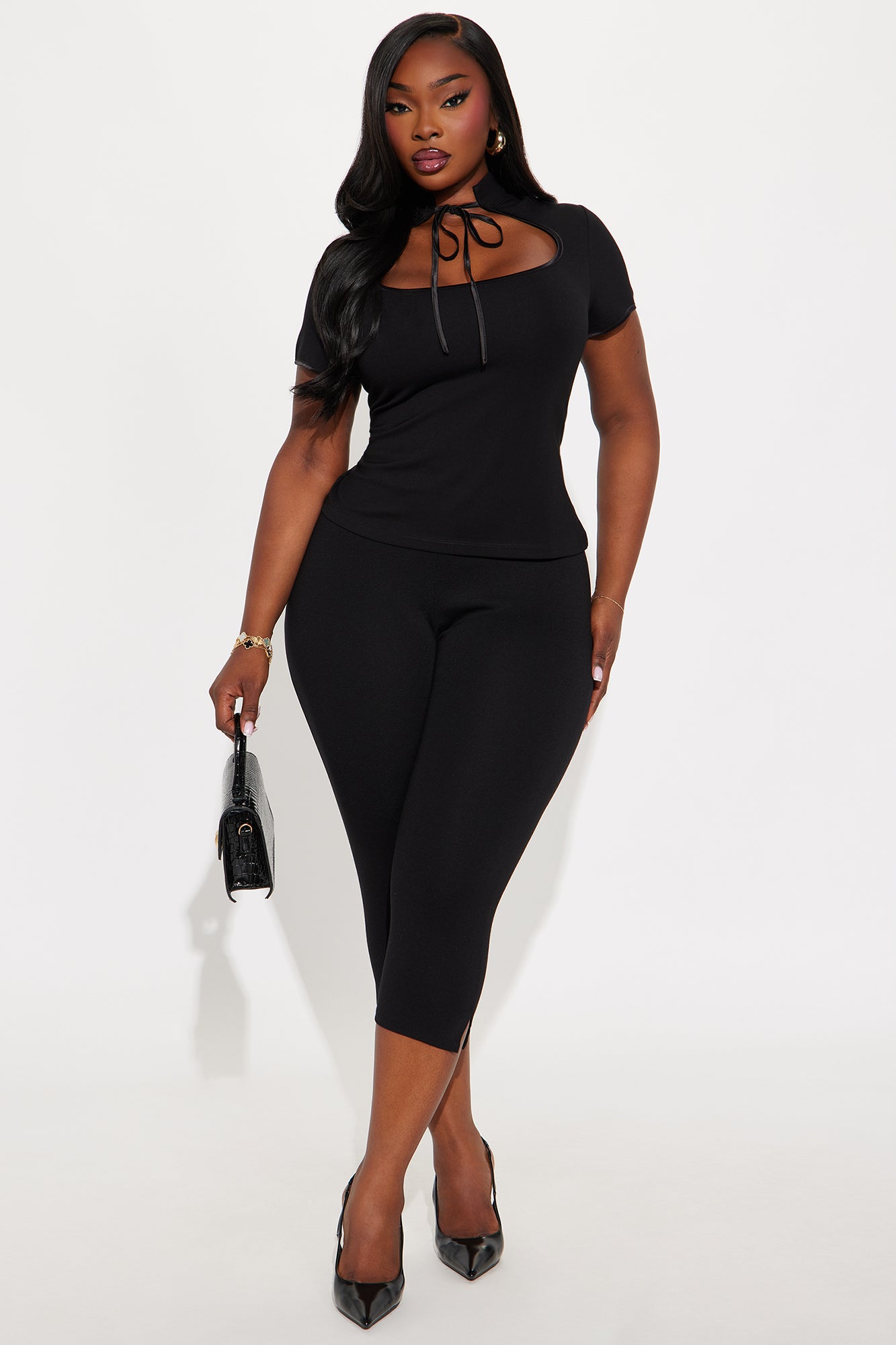 Kari Cut Out Mock Neck Top - Black